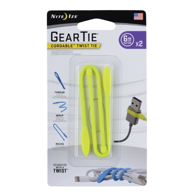 NITE IZE GEAR TIE CORD-TWST TIE 6" 2PK NEON YELLOW