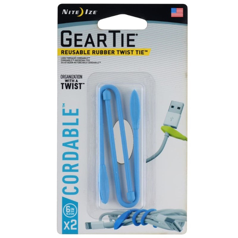 NITE IZE GEAR TIE CORD-TWST TIE 6" 2PK BRIGHT BLUE