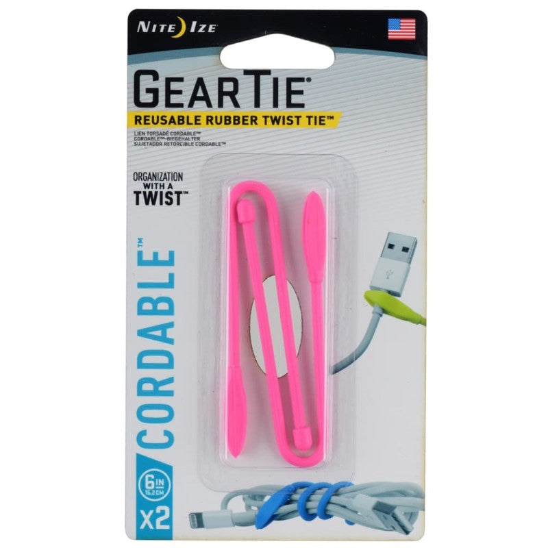 NITE IZE GEAR TIE CORD-TWST TIE 6" 2PK NEON PINK