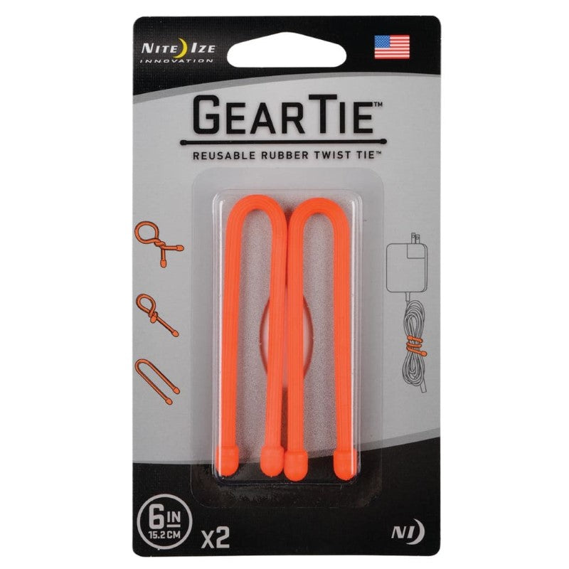NITE IZE GEAR TIE REUSE RUB-TWST 6IN 2PK ORANGE