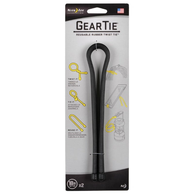 NITE IZE GEAR TIE REUSE. RUB-TWIST TIE 18" 2PK BLACK