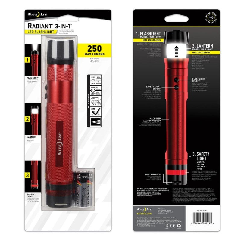 NITE IZE RADIANT 3-IN-1 LED FLASHLIGHT - RED