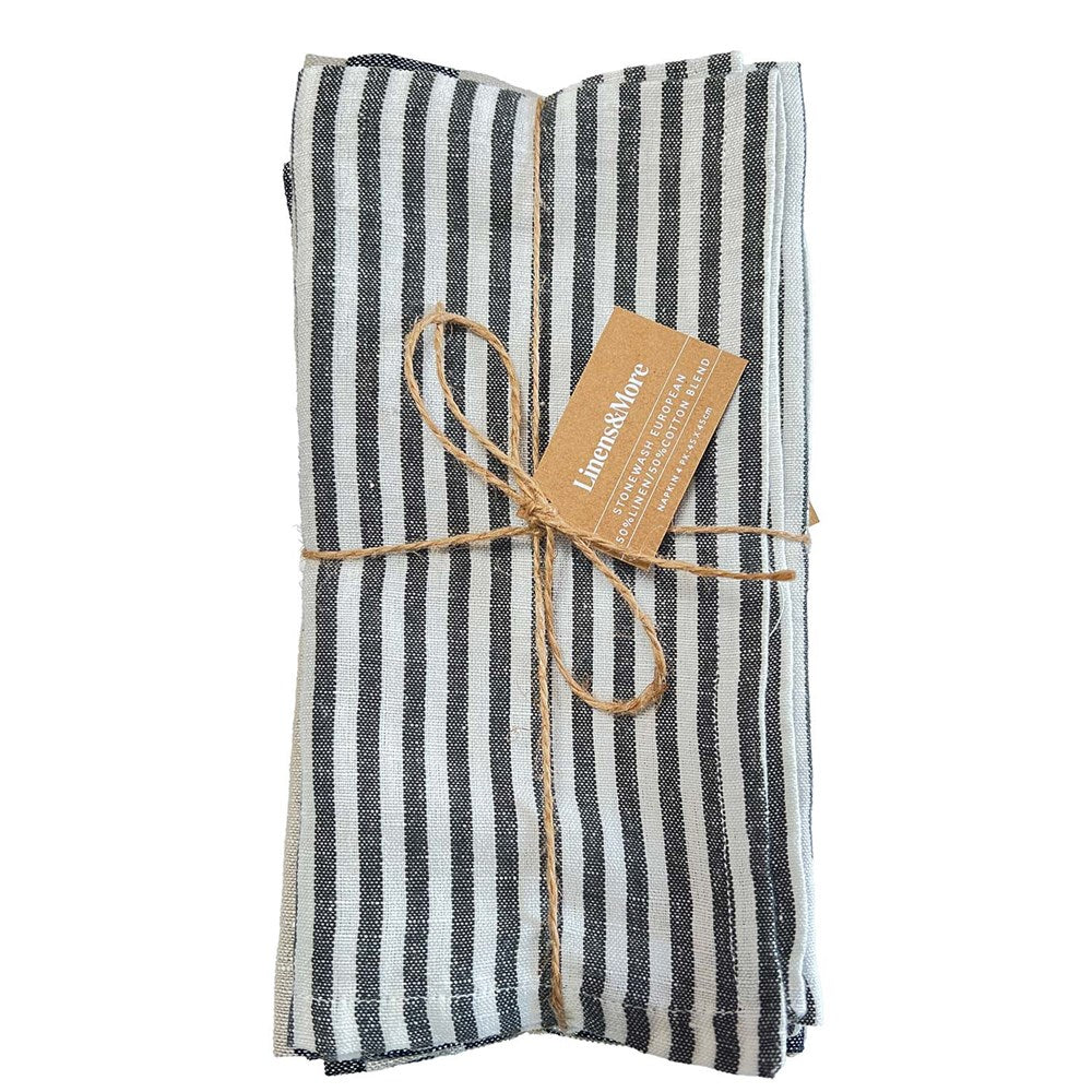 FORAGE NAPKINS SET 4 - LINEN COTTON BLEND 45x 45cm CHARCOAL STRIPE