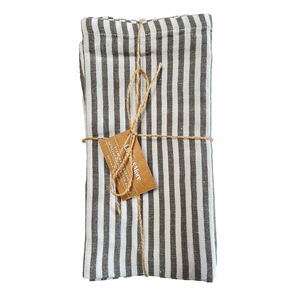 FORAGE NAPKINS SET 4 - LINEN COTTON BLEND 45x 45cm OLIVE STRIPE