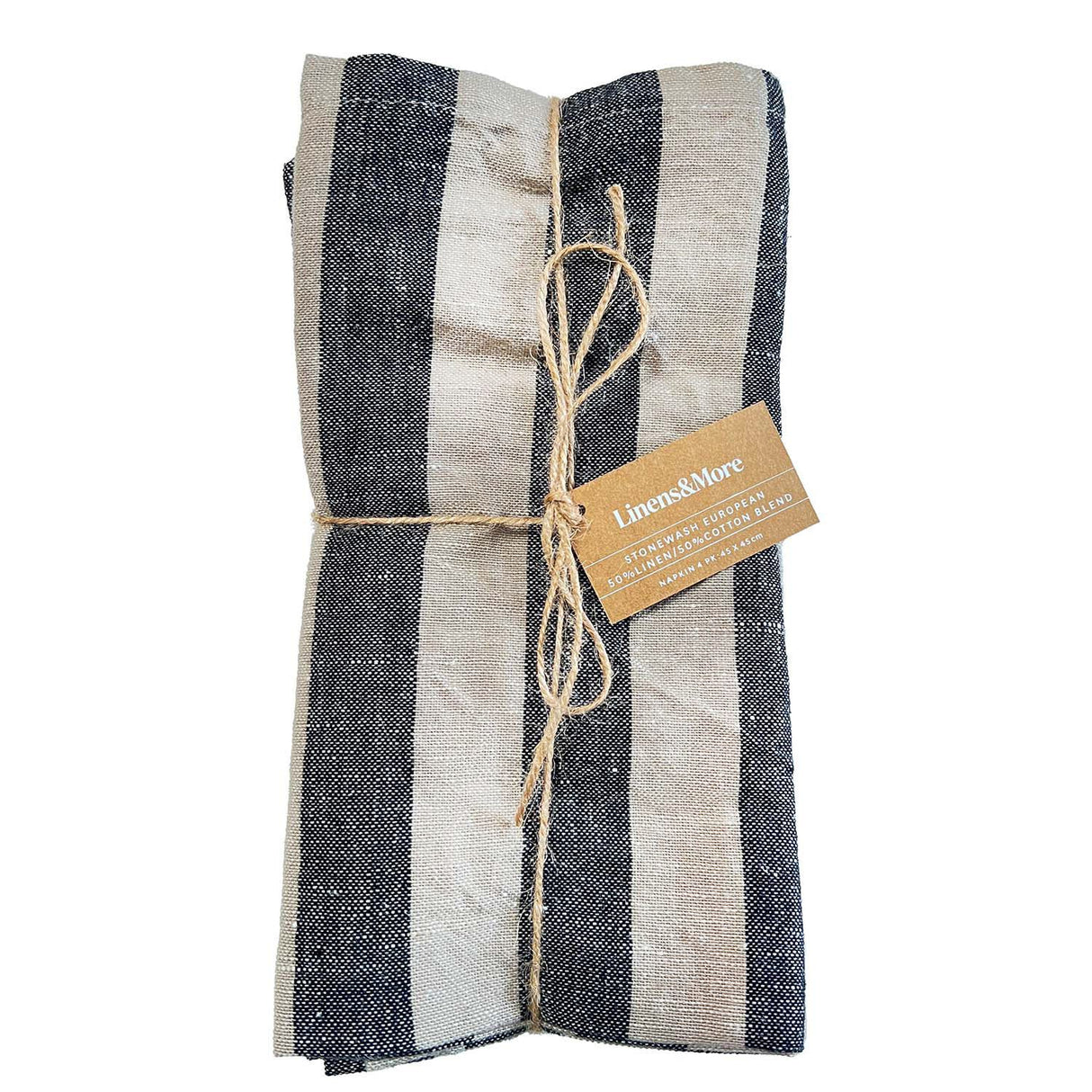 FORAGE NAPKINS SET 4 - LINEN COTTON BLEND 45x 45cm TAUPE/BLACK WIDE STRIPE