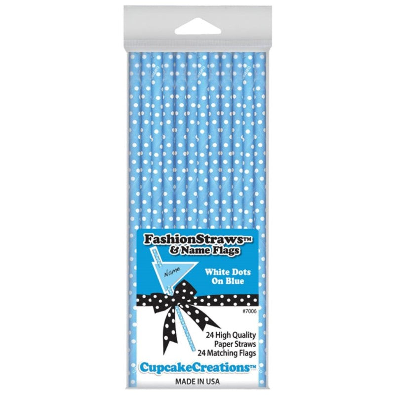 CUP CAKE CREATION 7006 19CM STRAW WHT DOTS BLU C/CAKE 24PC
