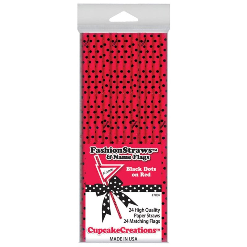 CUP CAKE CREATION 7007 19CM STRAW BLK DOTS RED C/CAKE 24PC