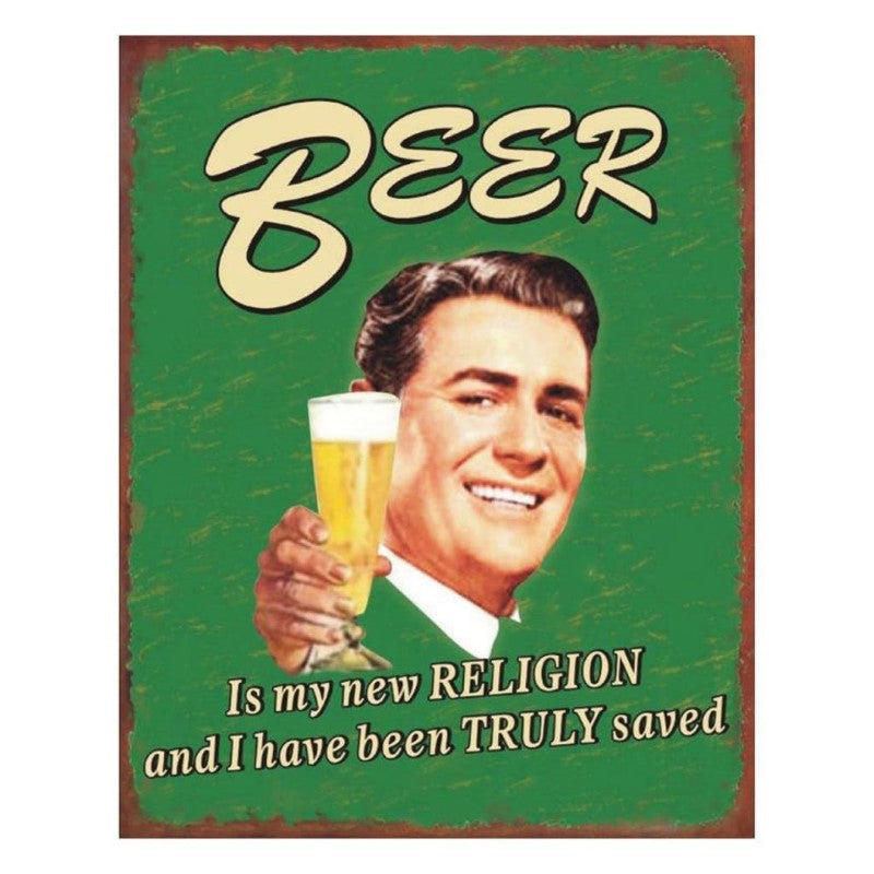 COYOTE METAL PLAQUE - BEER IS MY NEW RELIGION