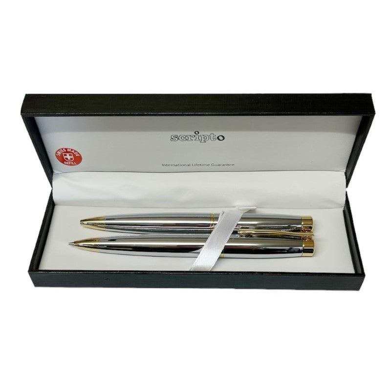 SCRIPTO TRIBUTE BALLPOINT MECHANICAL PENCIL CHROME / GOLD