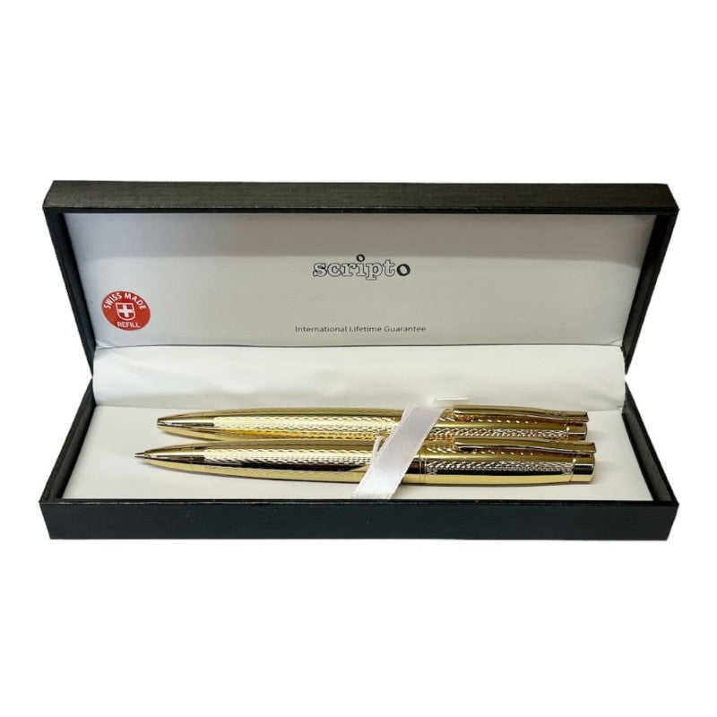 SCRIPTO TRIBUTE BALLPOINT + MECHANICAL PENCIL GOLD ETCHED