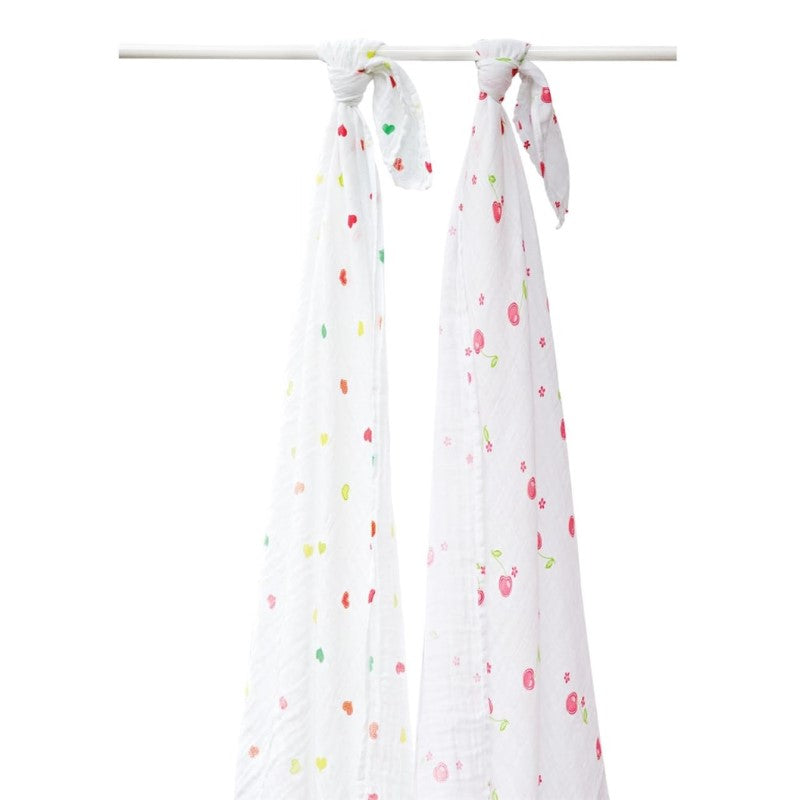 SILLY BILLYZ MUSLIN SWADDLE WRAP 2PK CHERRY DELIGHT