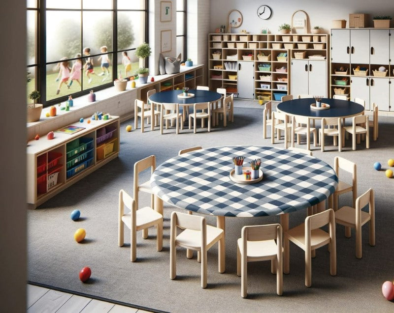 SILLY BILLYZ TABLECLOTH BLUE GINGHAM 120CM ROUND