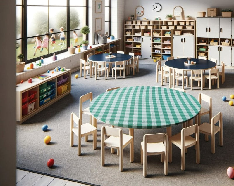 SILLY BILLYZ TABLECLOTH GREEN GINGHAM 120CM ROUND