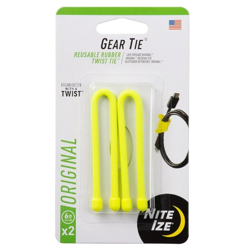 NITE IZE GEAR TIE 6 INCHES YELLOW 2PK