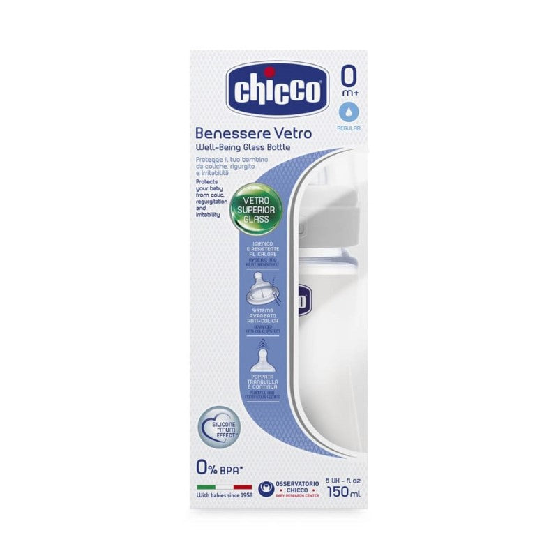 CHICCO BOTTLE GLASS: WELL-BEING SIL 0M+ 150ML