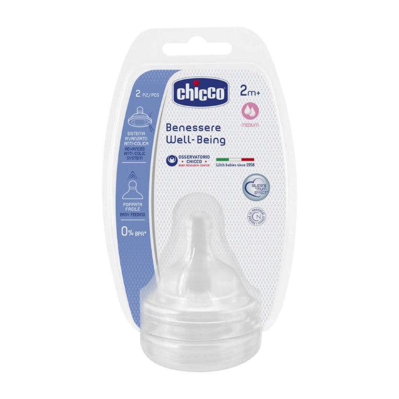 CHICCO TEAT: WELL-BEING SIL 2M+ MEDIUM FLOW 2PK