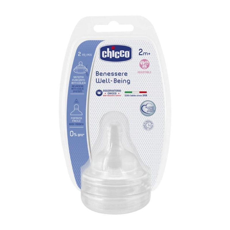 CHICCO TEAT: WELL-BEING SIL 2M+ ADJ FLOW 2PK