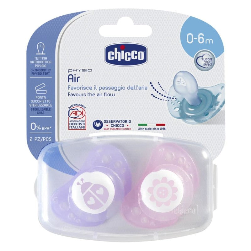 CHICCO SOOTHER: PHYSIO AIR 0-6M 2PK - GIRL
