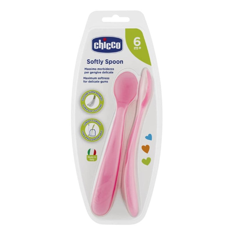 CHICCO SPOON: SOFT SILICONE 6M+ 2PK - PINK