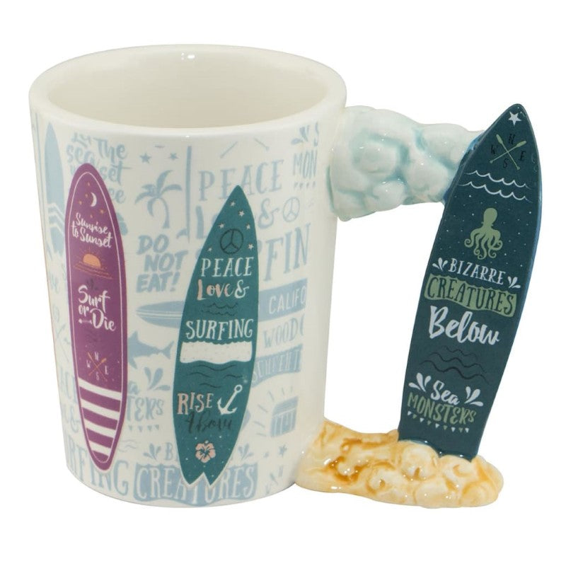 SURFBOARD SHAPED HANDLE MUG SLOGAN