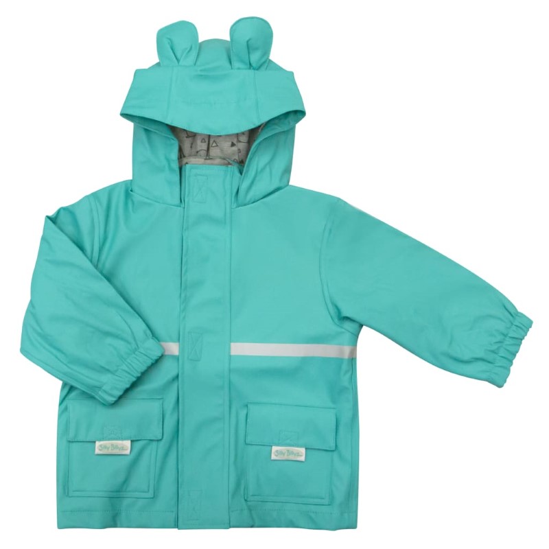 SILLY BILLYZ WATERPROOF JACKET AQUA BEAR HOOD LARGE