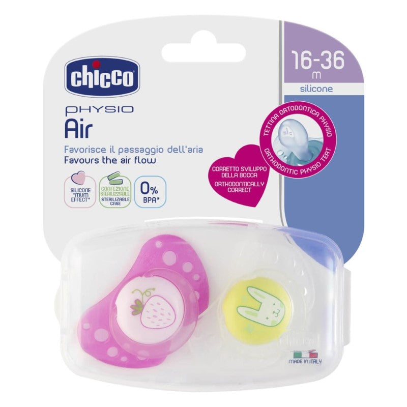 CHICCO SOOTHER: PHYSIO AIR 16-36M 2PK - GIRL