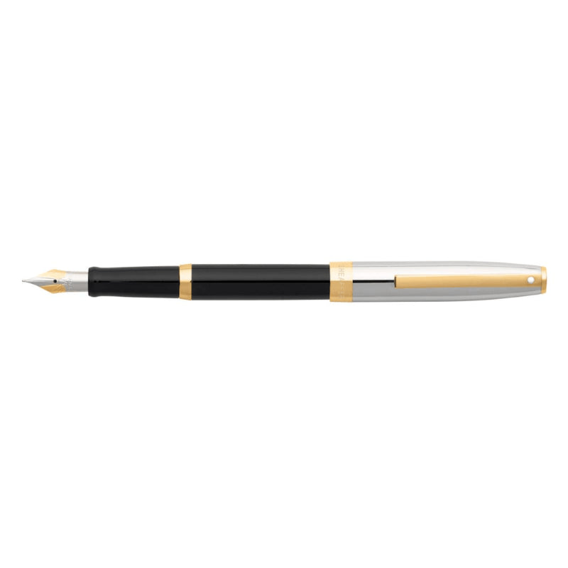 SHEAFFER SAGARIS BLACK WITH CHROME CAP GOLD TRIM FINE FOUNTAIN PEN