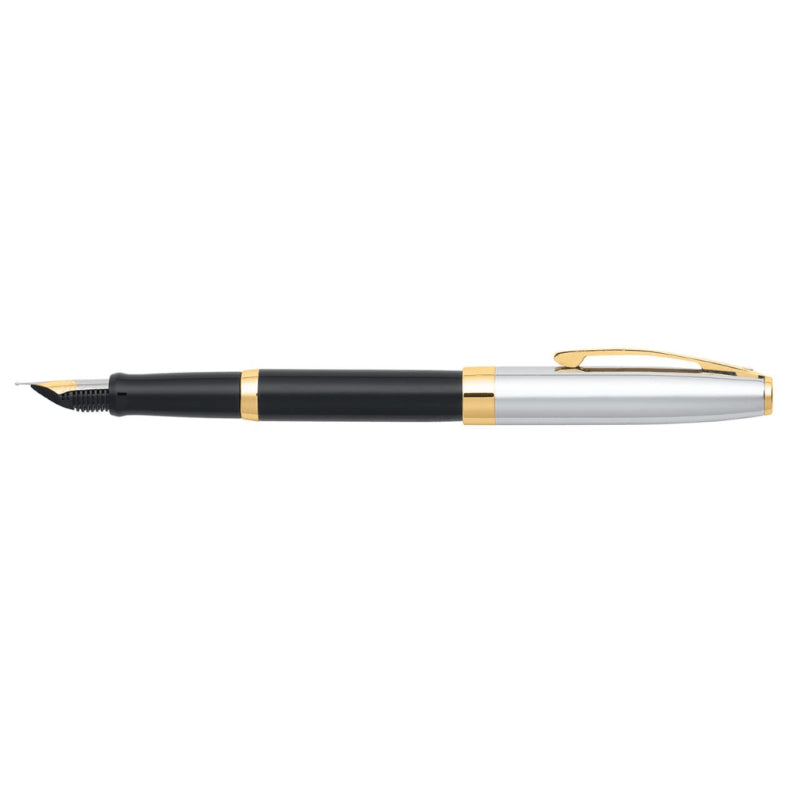 SHEAFFER SAGARIS BLACK WITH CHROME CAP GOLD TRIM FINE FOUNTAIN PEN