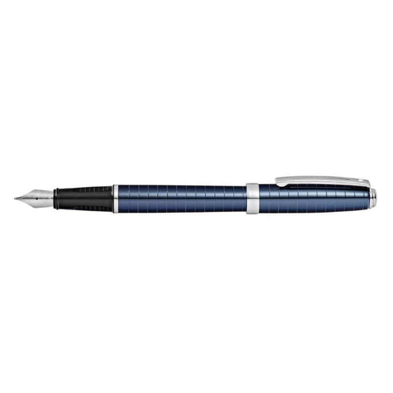 SHEAFFER PRELUDE COBALT BLUE PVD ENGRAVED LINES MEDIUM FOUNT PEN