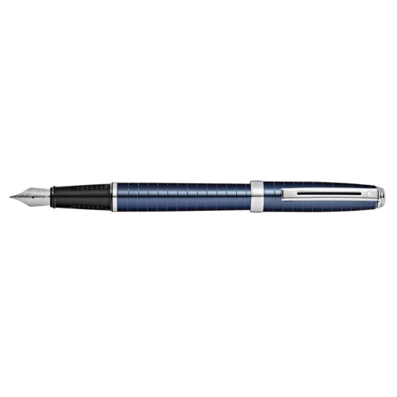 SHEAFFER PRELUDE COBALT BLUE PVD ENGRAVED LINES MEDIUM FOUNT PEN