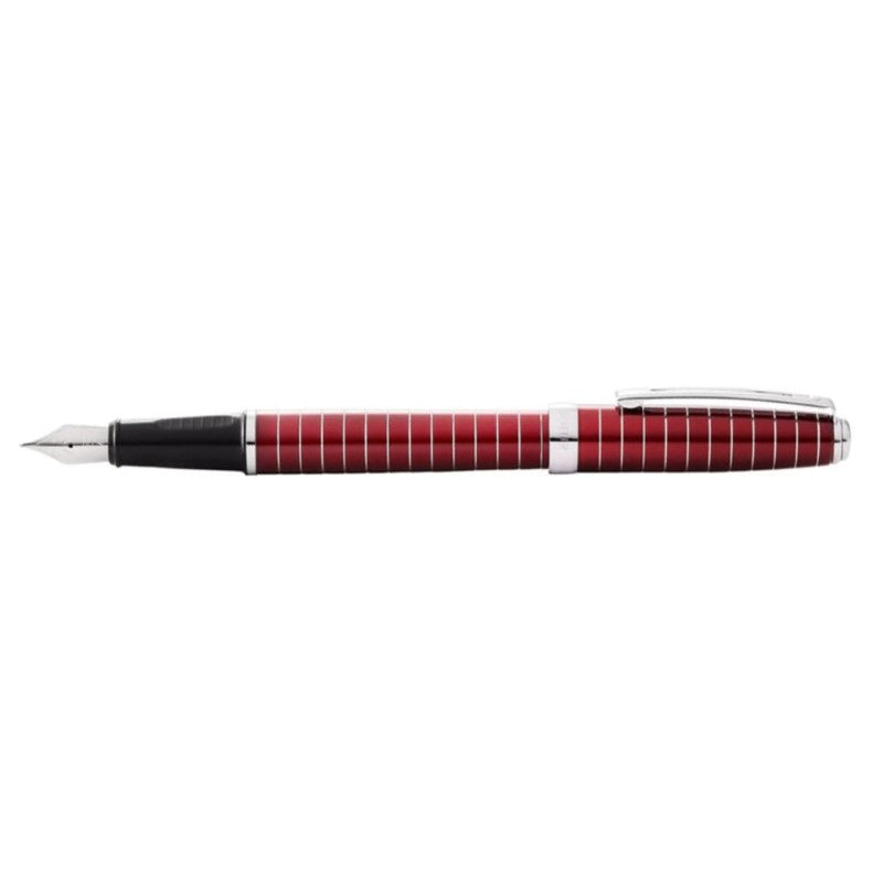 SHEAFFER PRELUDE RED LACQUER ENGRAVED LINES FINE FOUNTAIN PEN