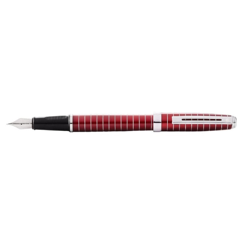 SHEAFFER PRELUDE RED LACQUER ENGRAVED LINES MEDIUM FOUNTAIN PEN