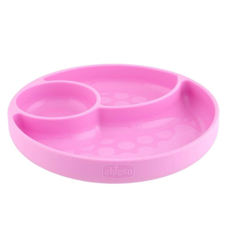 CHICCO SILICONE DIVIDED PLATE PINK 12M+