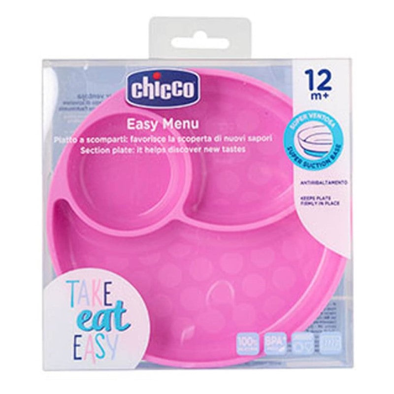 CHICCO SILICONE DIVIDED PLATE PINK 12M+