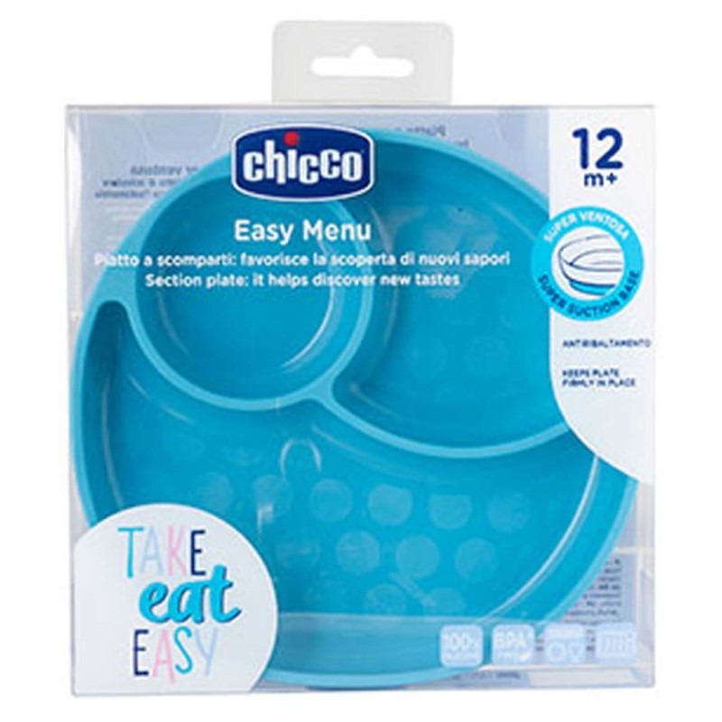 CHICCO SILICONE DIVIDED PLATE TEAL 12M+
