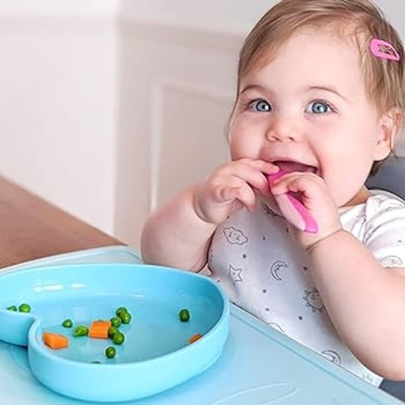 CHICCO SILICONE HEART SHAPED PLATE TEAL 9M+