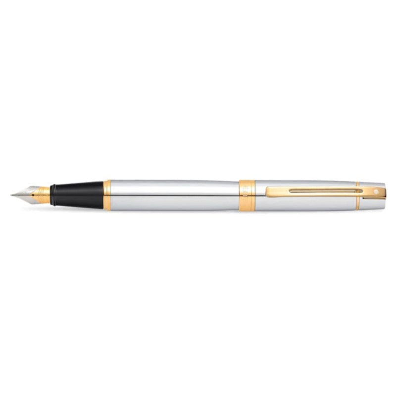SHEAFFER® 300 9342 BRIGHT CHROME FOUNTAIN PEN WITH GOLD-TONE TRIM - FINE