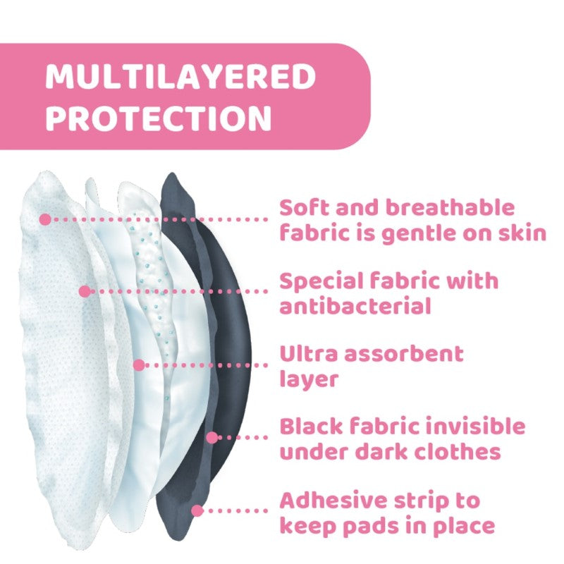 CHICCO BLACK DISPOSABLE BREAST PADS BLACK - 60PK