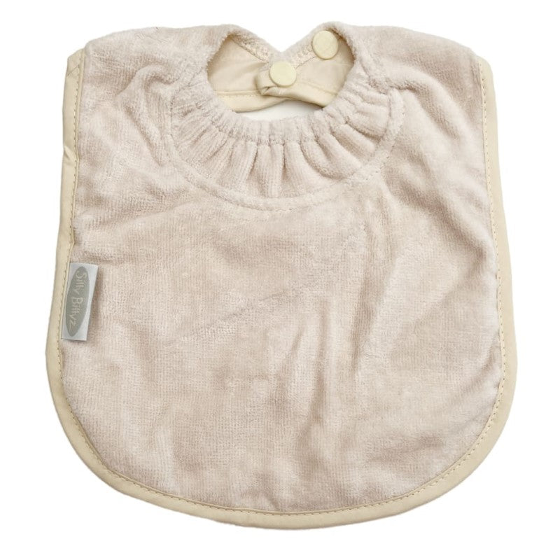 SILLY BILLYZ TOWEL PLAIN LARGE BIB WHITE SAND