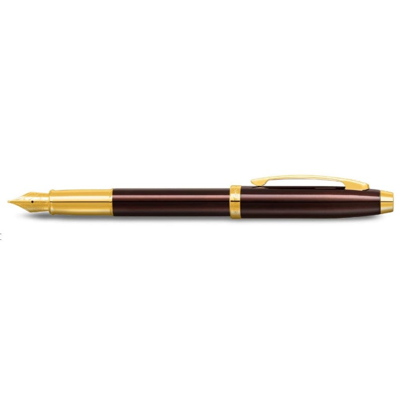 SHEAFFER 100 COFFEE BROWN WITH GOLD PVD TRIM MEDIUM FOUNTAIN PEN