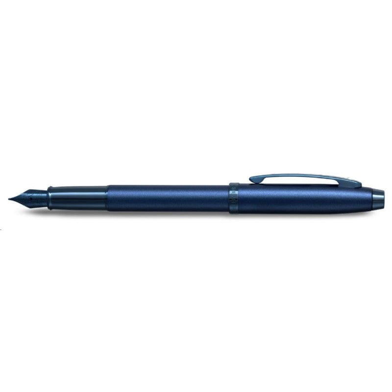 SHEAFFER 100 SATIN BLUE WITH BLUE PVD TRIM MEDIUM FOUNTAIN PEN