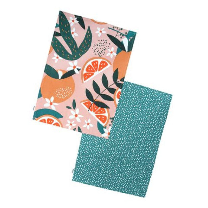 Dexam Exotic Fruit Recycled Cotton Set Of 2 Tea Towels - Blu
