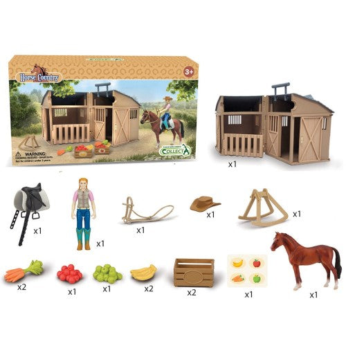 Figurine - CollectA Rider & Accessories with Horse & Stable Box Set