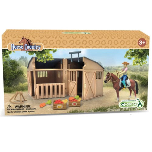 Figurine - CollectA Rider & Accessories with Horse & Stable Box Set