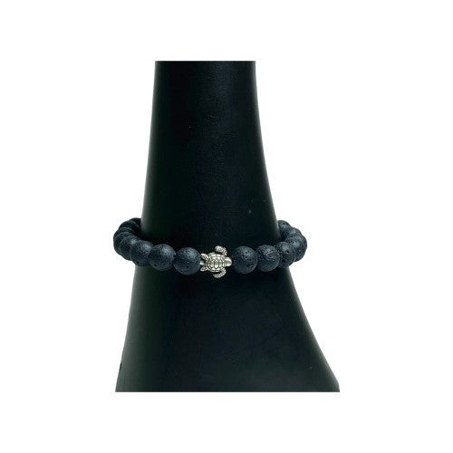 Lava Stone Turtle 8mm Bead Bracelet