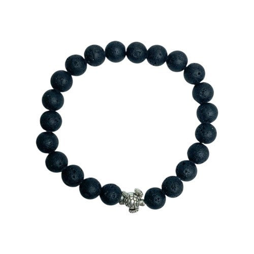 Lava Stone Turtle 8mm Bead Bracelet