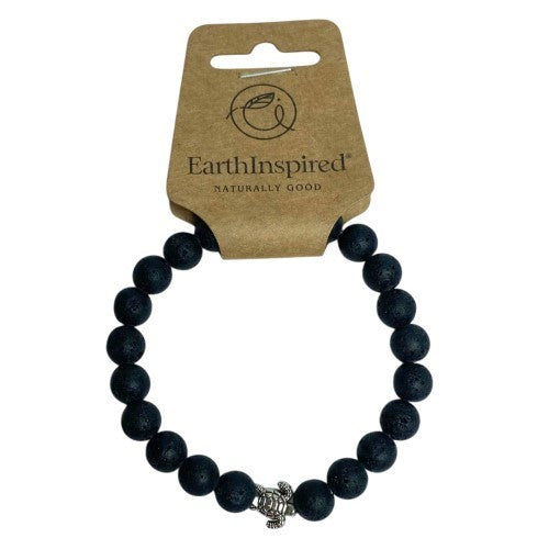 Lava Stone Turtle 8mm Bead Bracelet