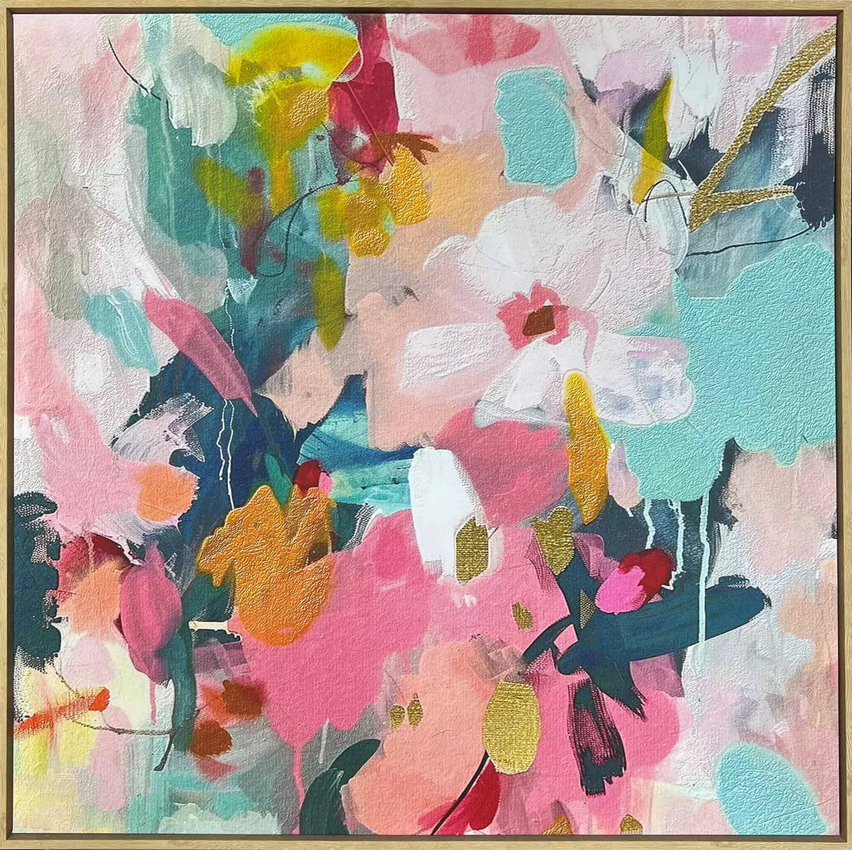 Canvas Wall Art - SUMMER FLOWERS NATURAL FRAME 80x80CM