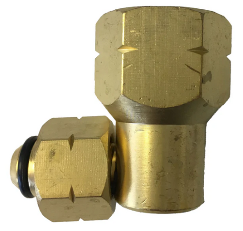 Campmaster 3/8 LH F to POL F Right Angle Gas Adaptor