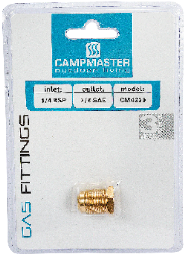 Campmaster 1/4 BSP Inlet To 3/8 SAE Outlet Gas Adaptor
